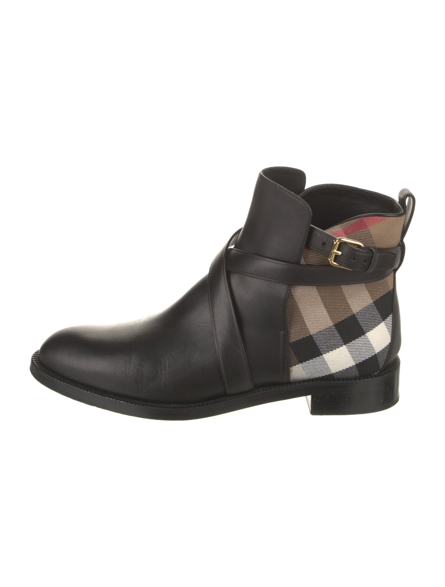 Burberry House Check Pattern Leather Chelsea Boots