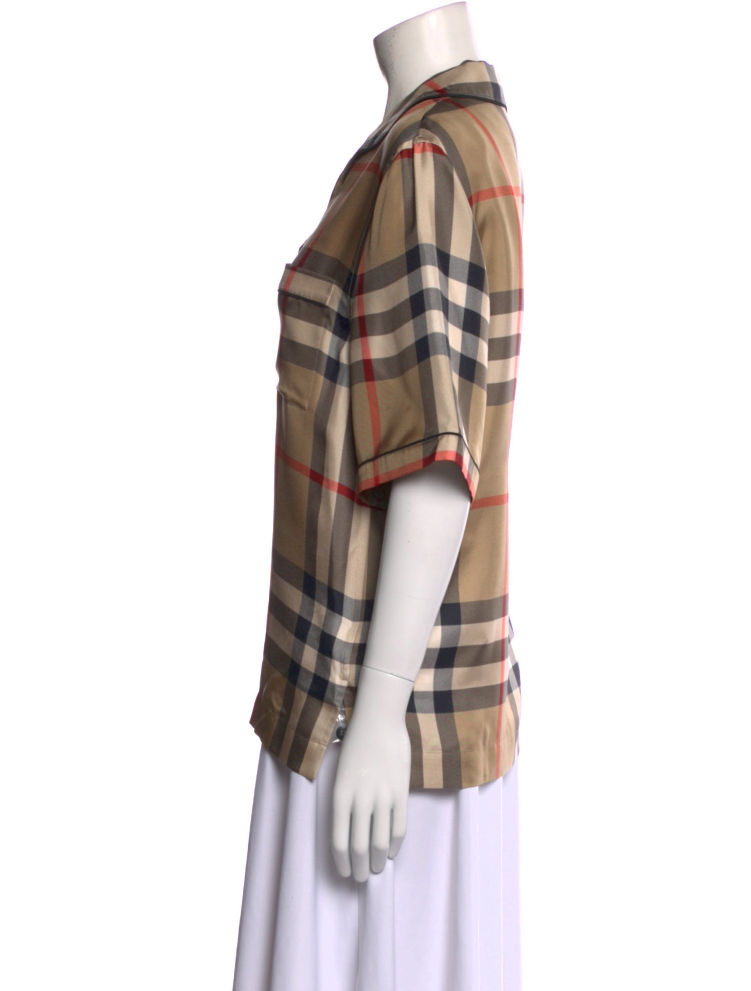 Burberry Silk Plaid Print Button-Up Top