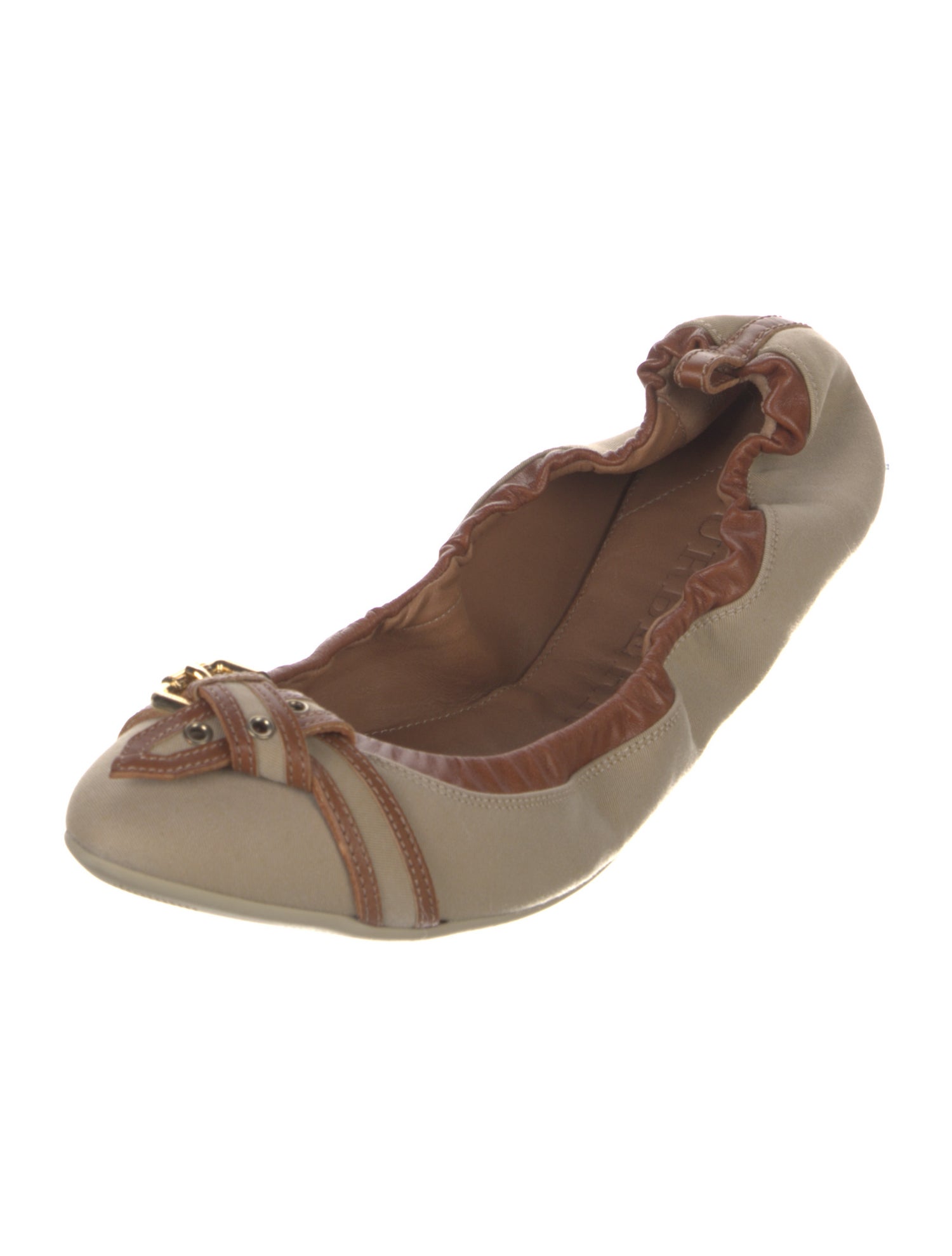 Burberry Canvas Leather Trim Embellishment Ballet Flats