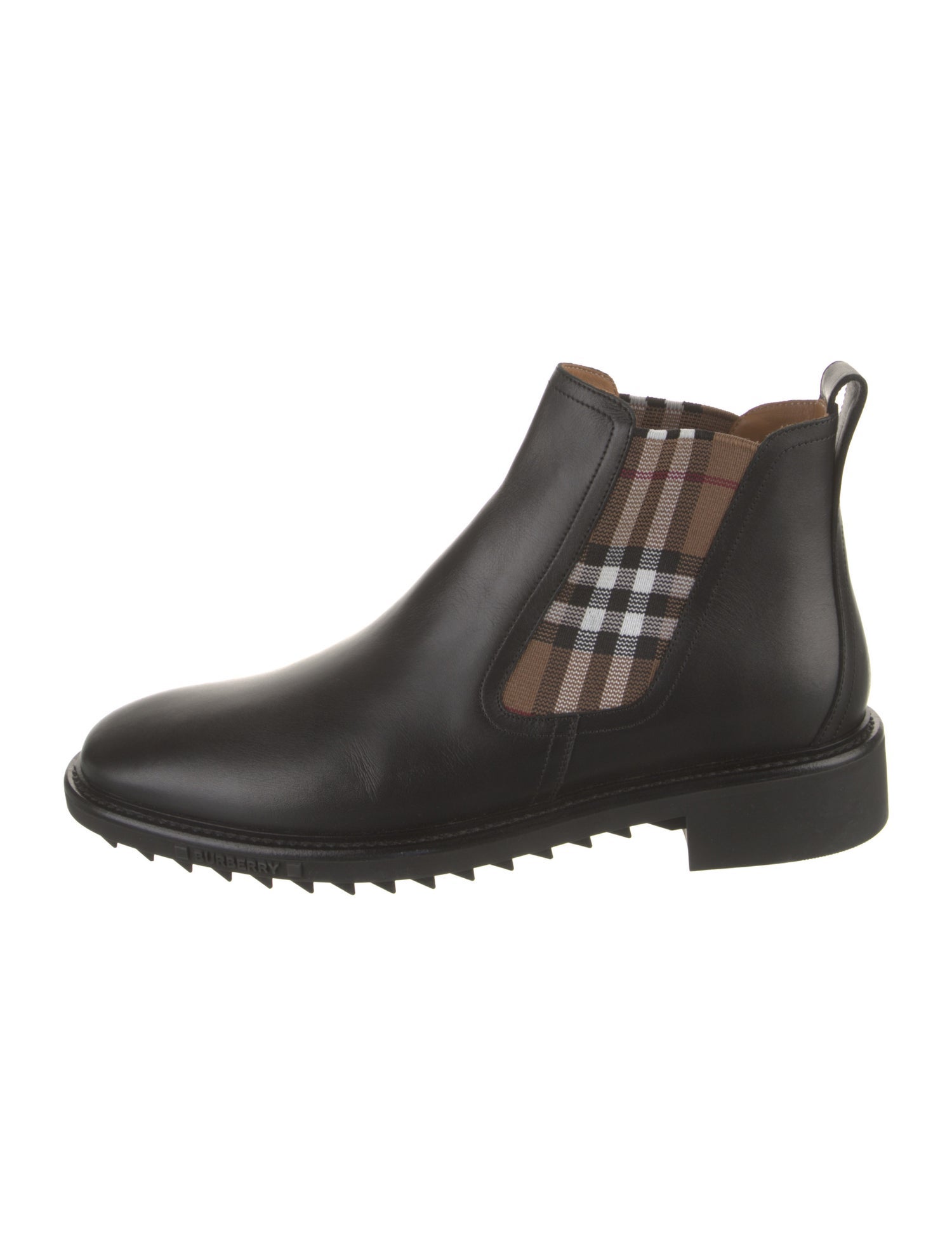 Burberry House Check Pattern Leather Chelsea Boots