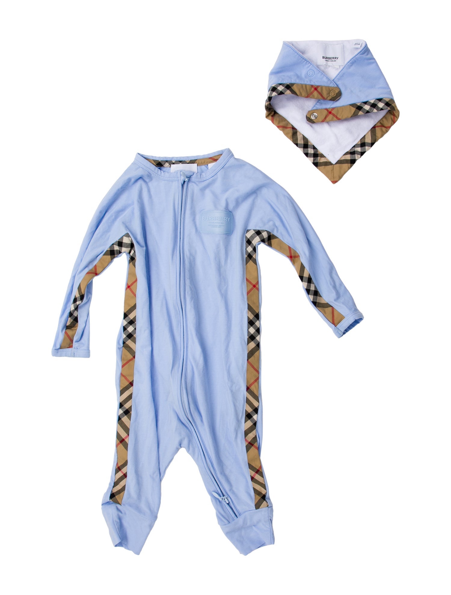 Burberry Infant Long Sleeve Onesie with Bib