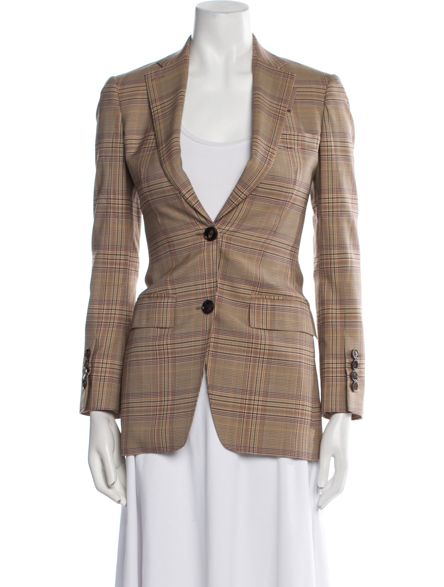 Burberry Virgin Wool Plaid Print Blazer