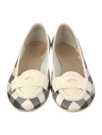 Burberry Nova Check Pattern Leather Trim Embellishment Ballet Flats