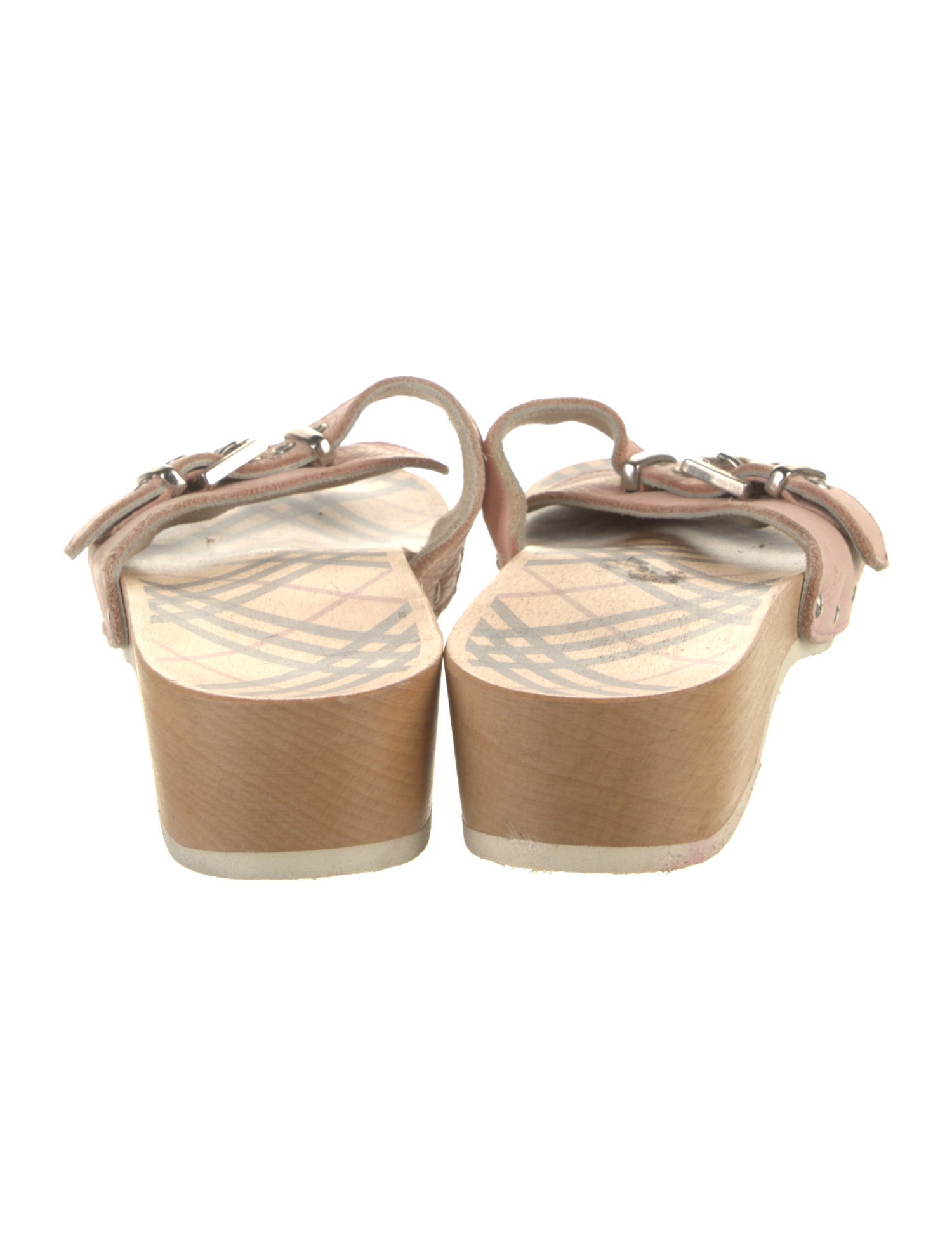Burberry Leather Plaid Print Slides