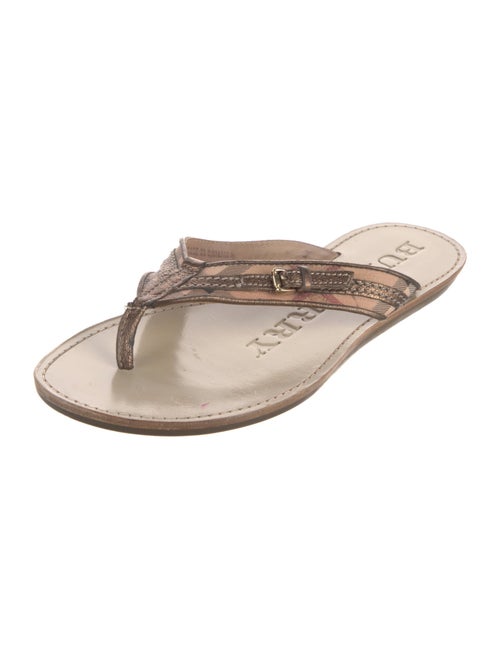 Burberry Nova Check Pattern Leather Trim Embellishment Flip Flops