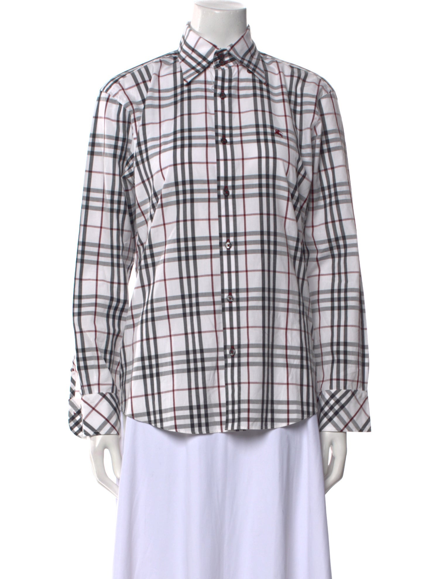 Burberry Black Label Plaid Print Long Sleeve Button-Up Top