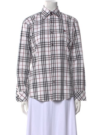Burberry Black Label Plaid Print Long Sleeve Button-Up Top