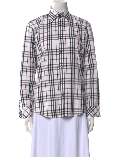 Burberry Black Label Plaid Print Long Sleeve Button-Up Top