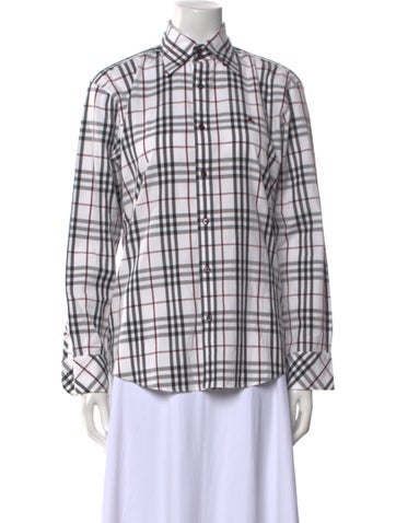 Burberry Black Label Tops Plaid Print Long Sleeve Button-Up Top XS