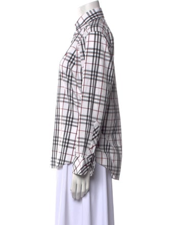 Burberry Black Label Plaid Print Long Sleeve Button-Up Top