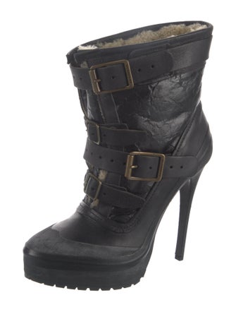 Burberry Leather Fur Trim Boots