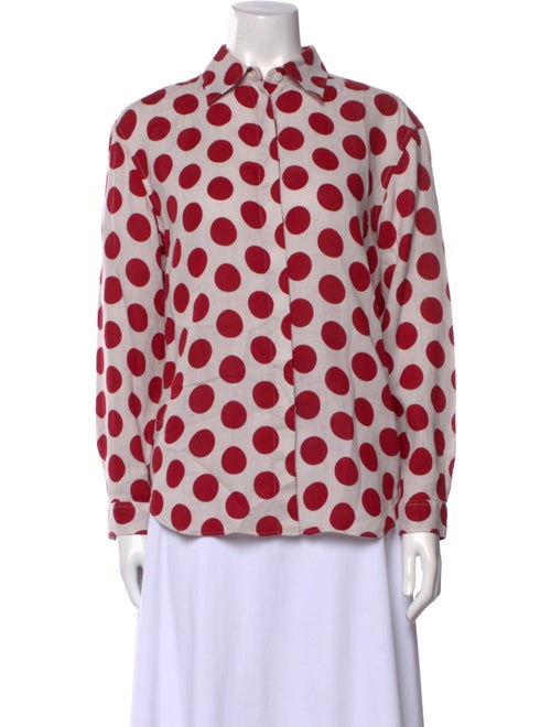 Burberry Prorsum Linen Polka Dot Print Button-Up Top