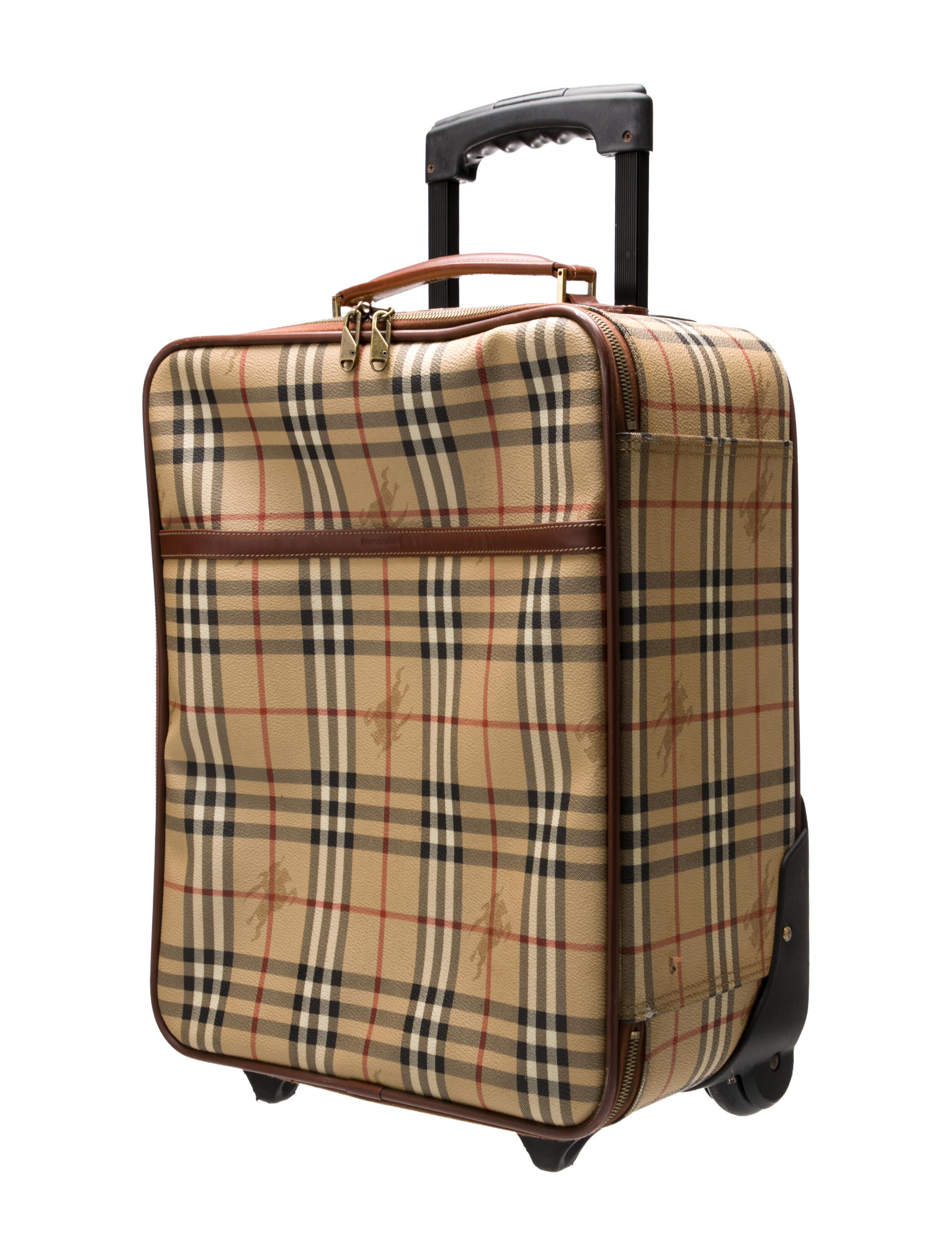 Burberry Haymarket Check Leather Trimmed Carry-On suitcase.