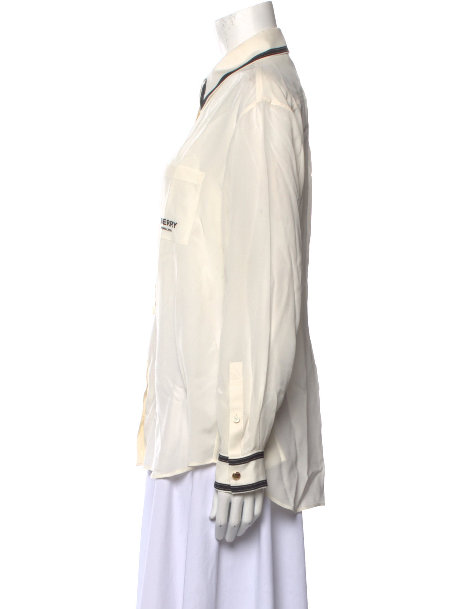 Burberry Silk Long Sleeve Button-Up Top