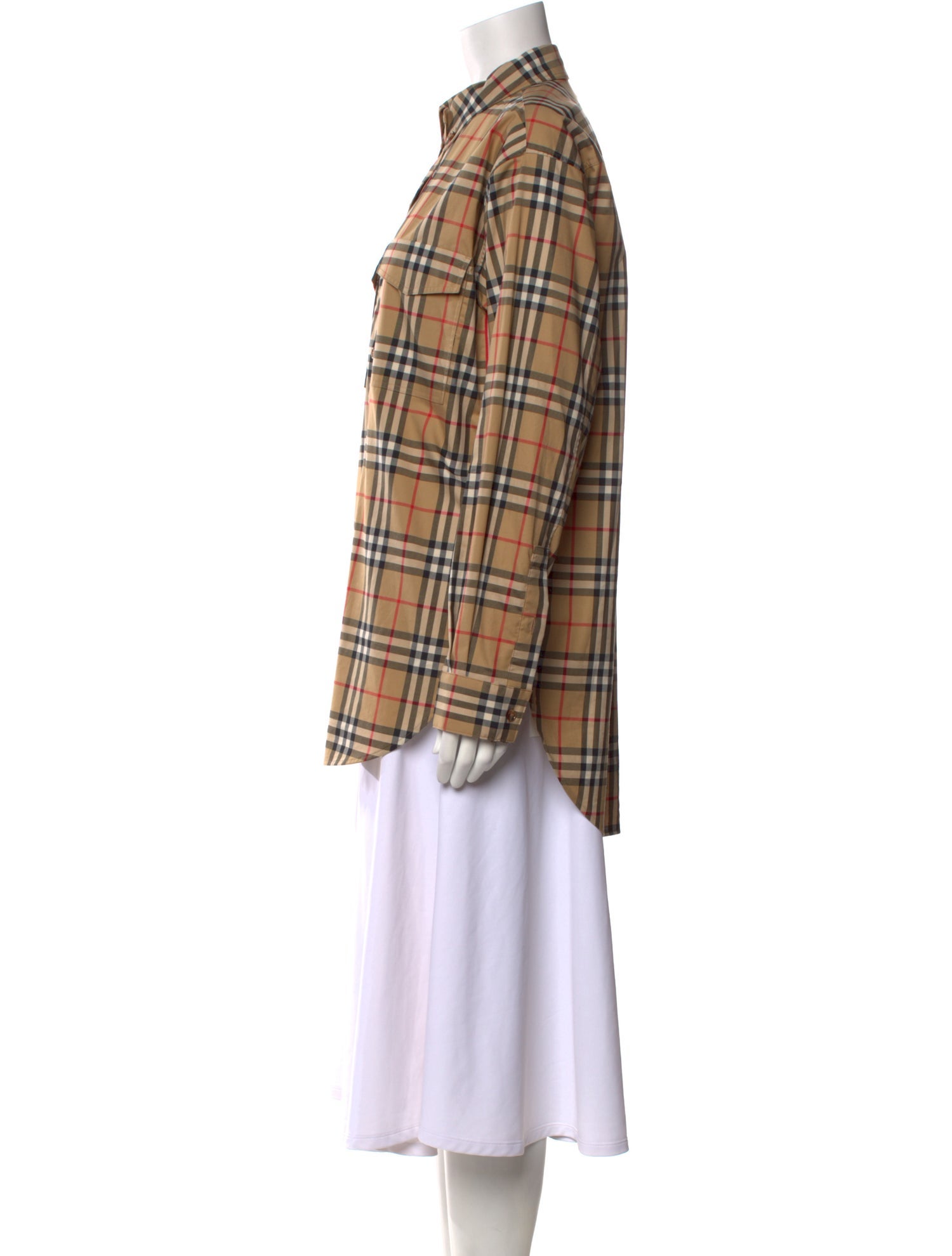 Burberry Plaid Print Mock Neck Button-Up Top