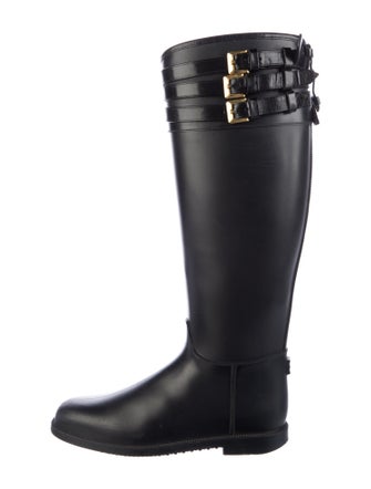 Burberry Rubber Leather Trim Embellishment Rain Boots