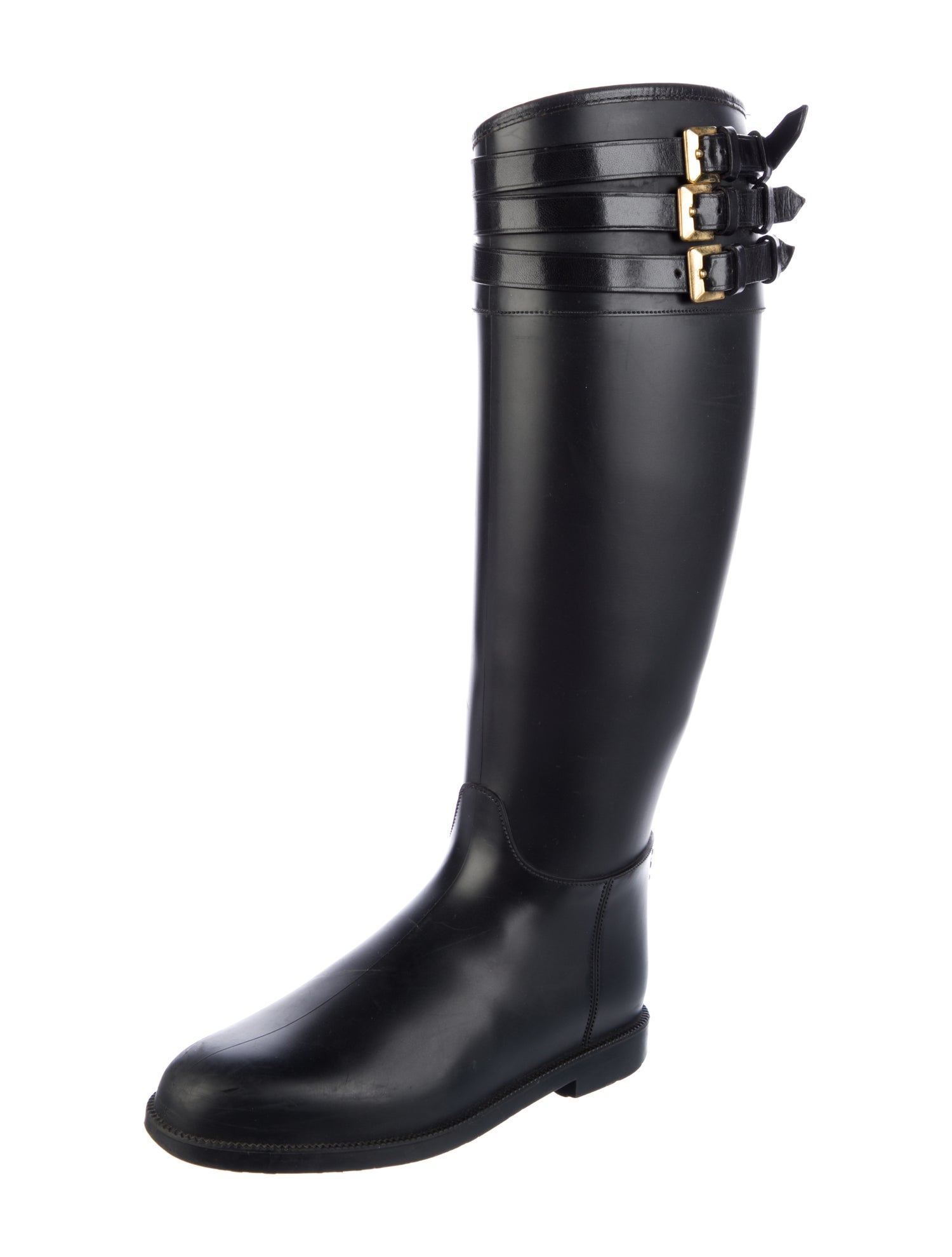 Burberry Rubber Leather Trim Embellishment Rain Boots