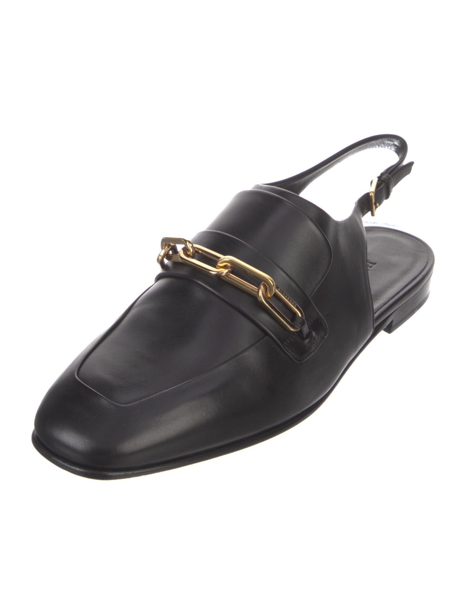 Burberry Leather Chain-Link Accents Slingback Flats