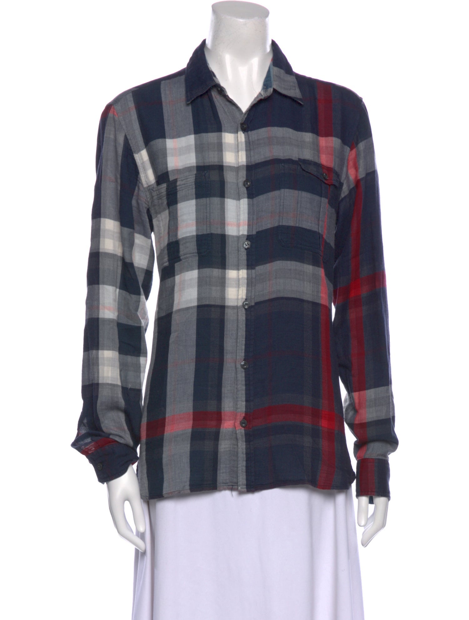 Burberry Brit Plaid Print Long Sleeve Button-Up Top