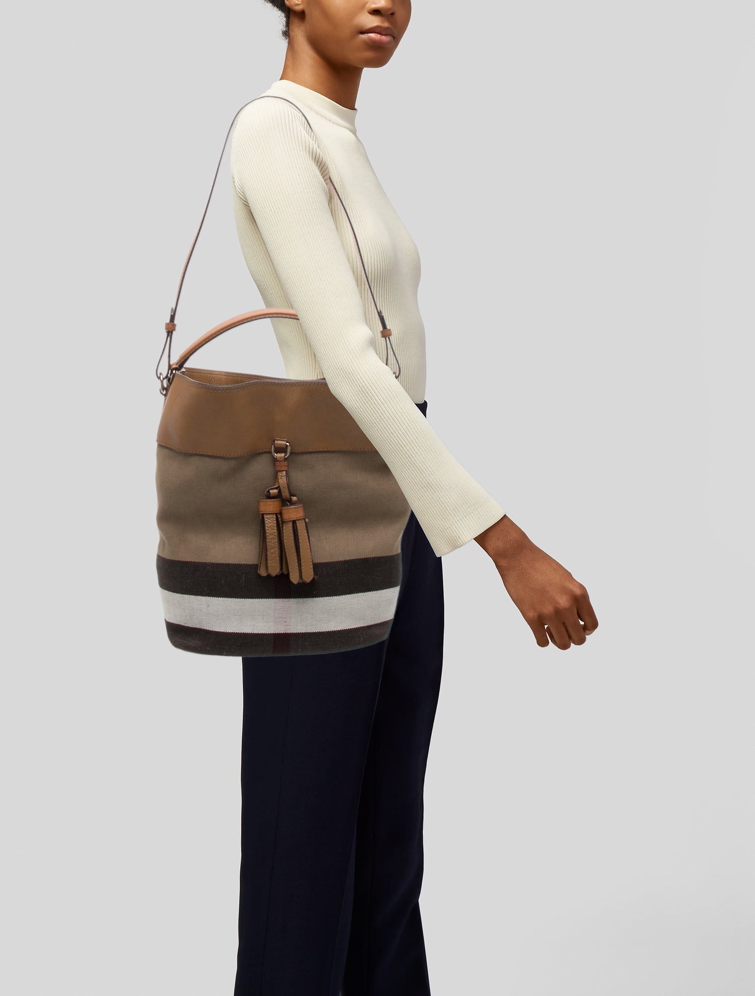 Burberry Exploded Check Bucket Bag Large