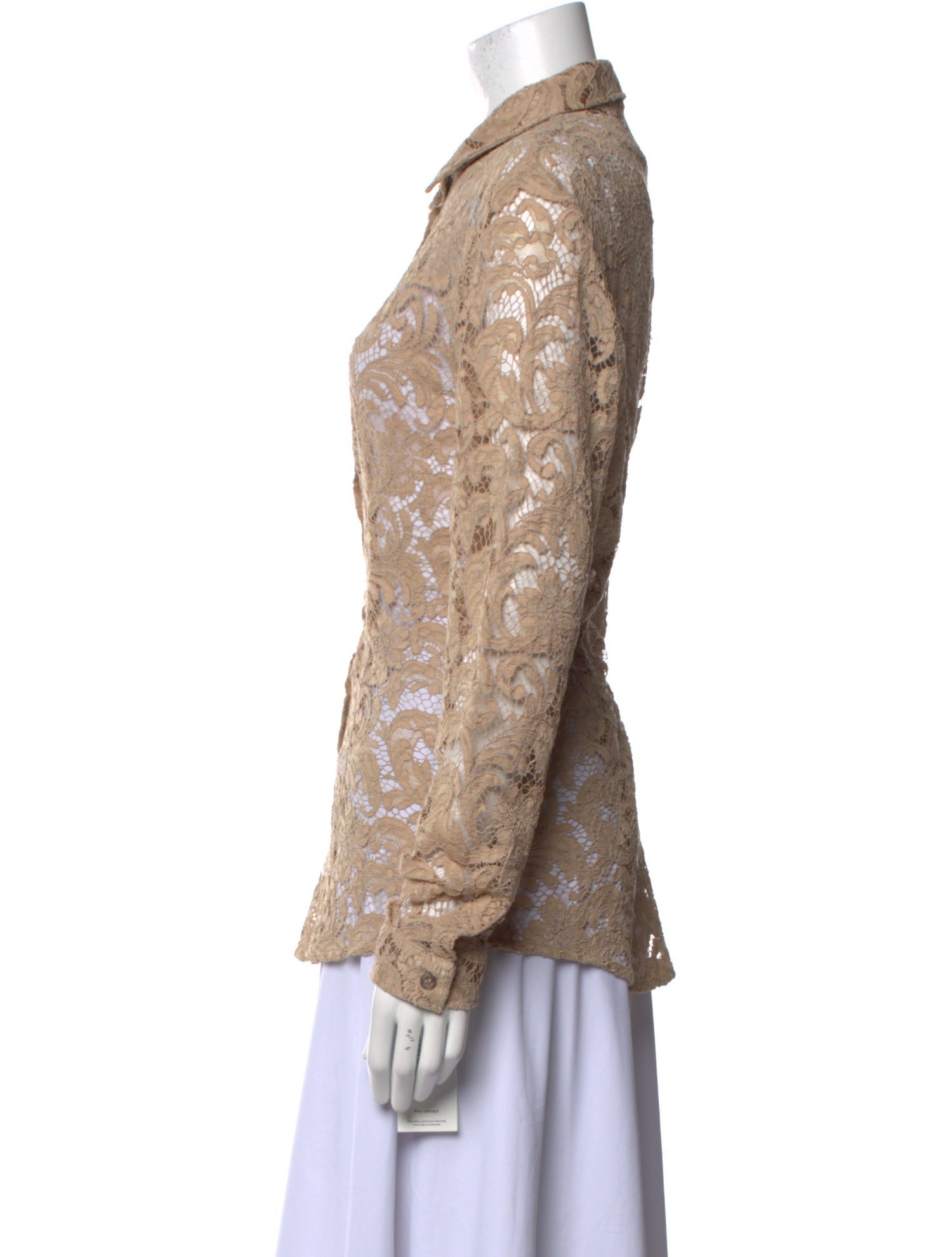 Burberry Lace Pattern Long Sleeve Button-Up Top