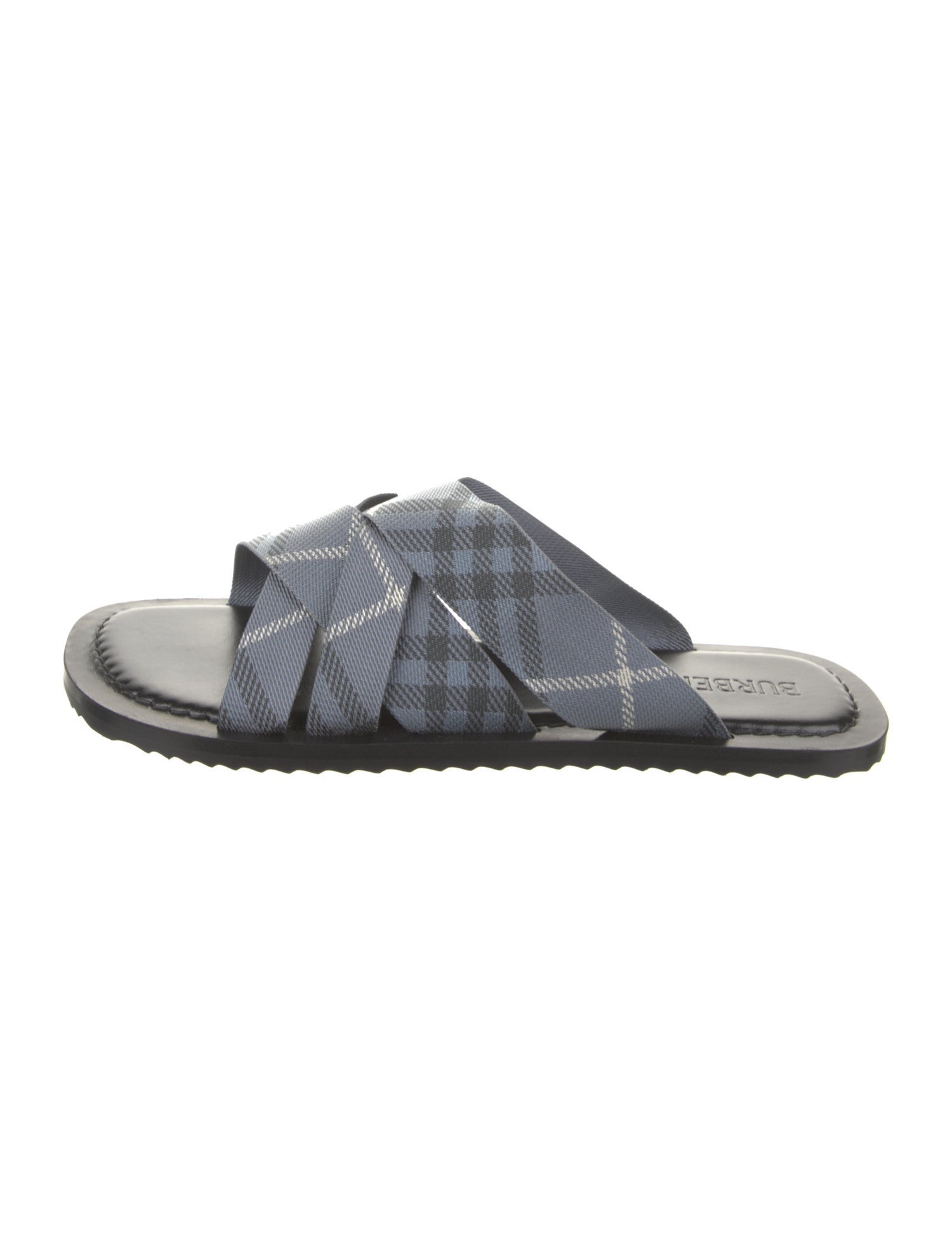 Burberry Leather Plaid Print Slides