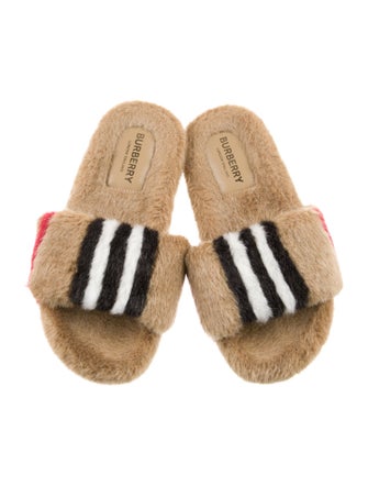 Burberry toddler girls' fur trim slides