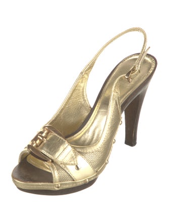 Burberry Nova Check Pattern Leather Slingback Sandals