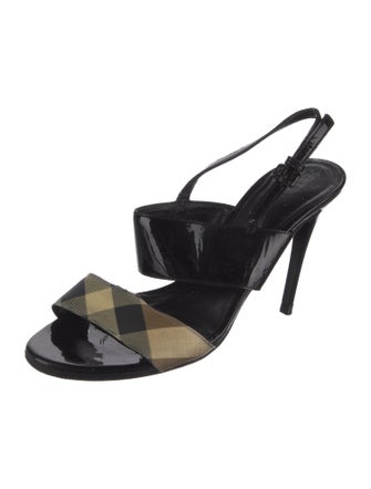 Burberry Nova Check Pattern Patent Leather Slingback Sandals