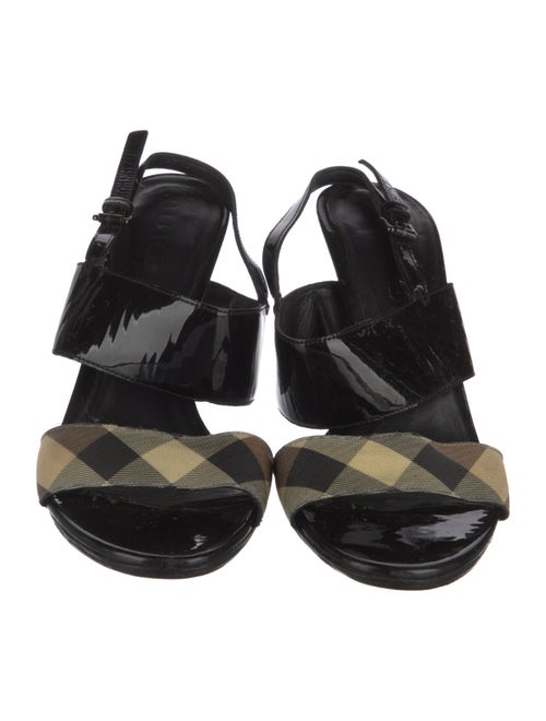 Burberry Nova Check Pattern Patent Leather Slingback Sandals