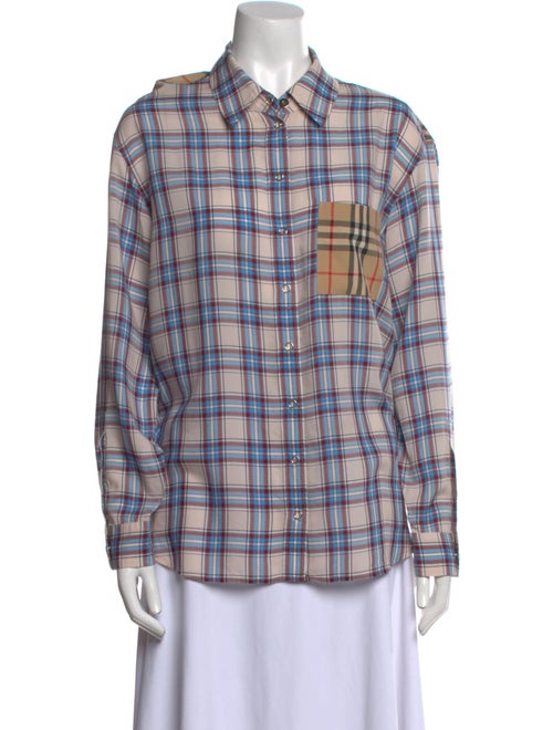 Burberry Plaid Print Long Sleeve Button-Up Top