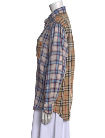 Burberry Plaid Print Long Sleeve Button-Up Top