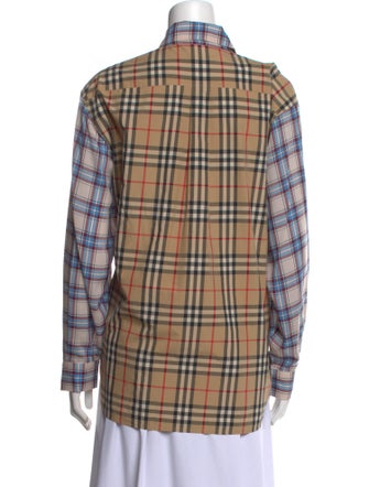 Burberry Plaid Print Long Sleeve Button-Up Top
