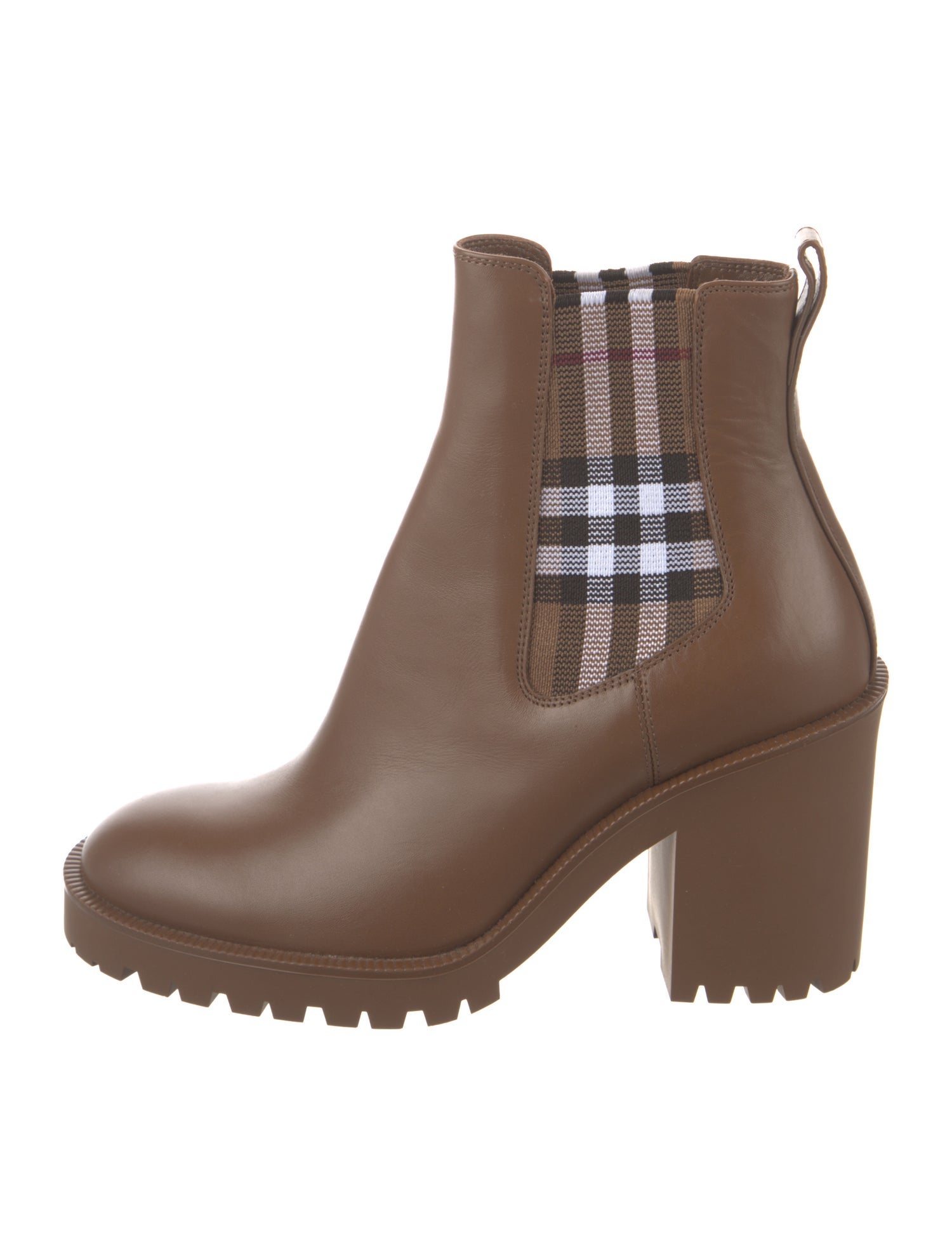 Burberry House Check Pattern Leather Chelsea Boots