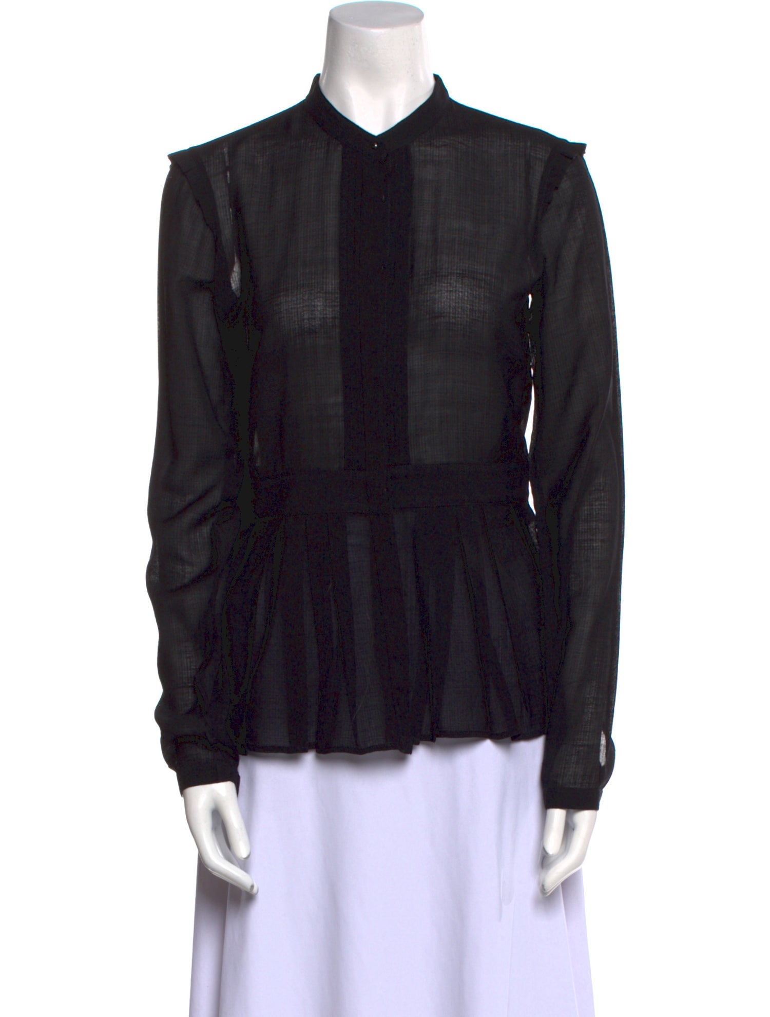 Burberry Virgin Wool Long Sleeve Button-Up Top