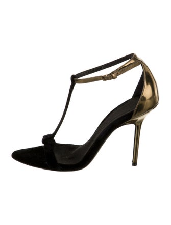 Burberry Velvet T-Strap Sandals