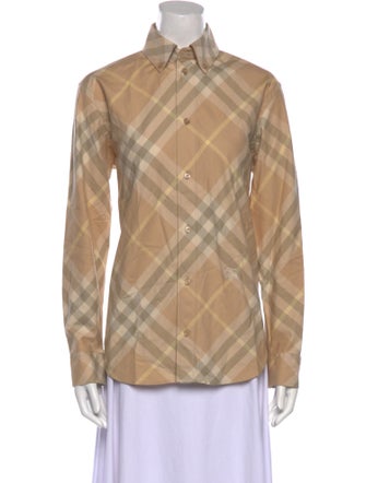 Burberry Plaid Print Long Sleeve Button-Up Top