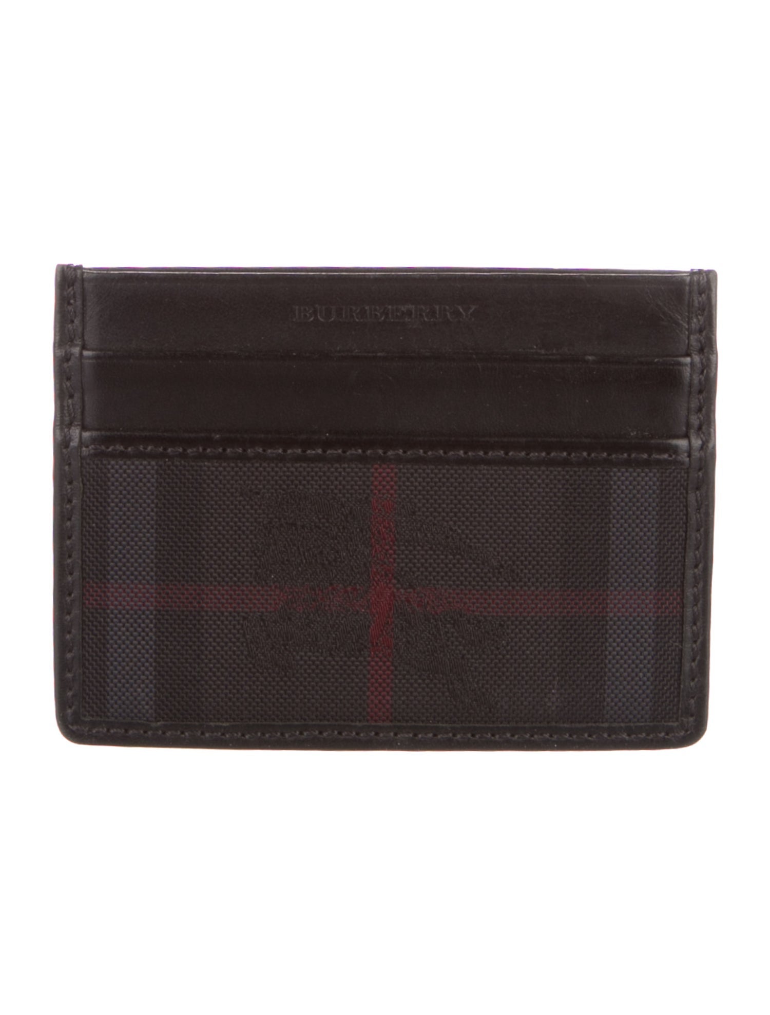 Burberry Leather Plaid Print Card Holder