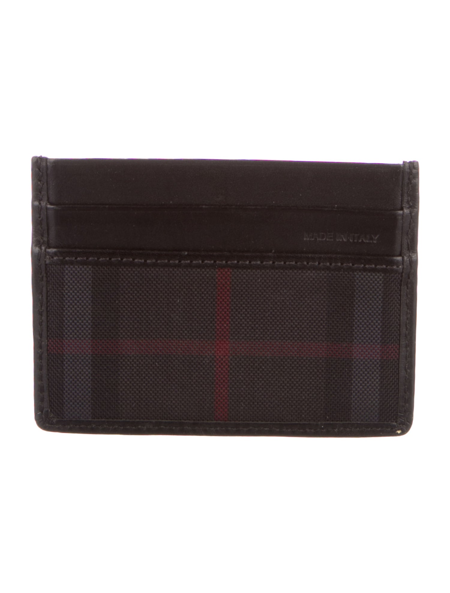 Burberry Leather Plaid Print Card Holder