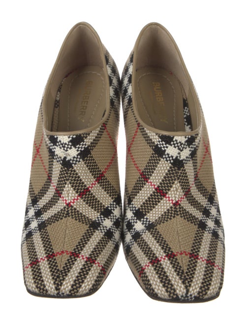 Burberry Canvas Plaid Print T-Strap Pumps