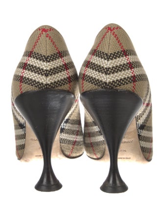 Burberry Canvas Plaid Print T-Strap Pumps
