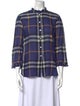 Burberry Plaid Print Mock Neck Button-Up Top