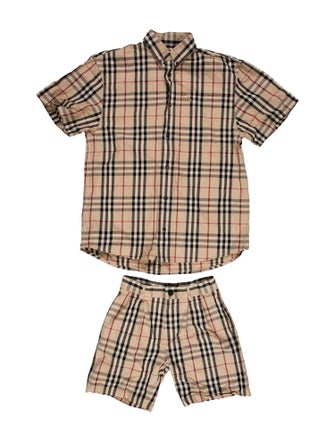 Burberry Plaid Print Embroidered Accent Short Set