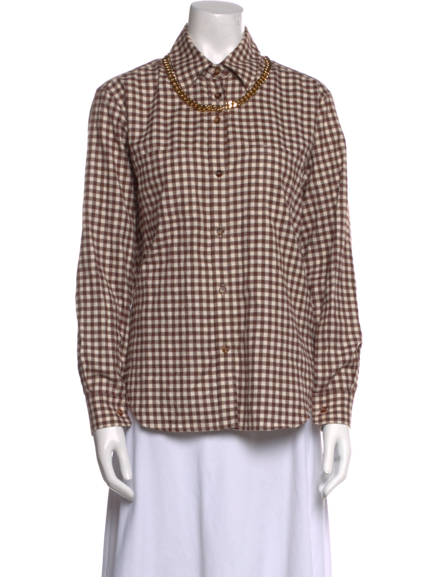 Burberry Plaid Print Long Sleeve Button-Up Top