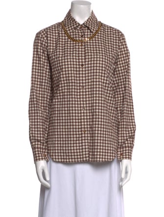 Burberry Plaid Print Long Sleeve Button-Up Top