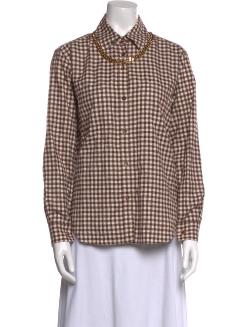 Burberry Plaid Print Long Sleeve Button-Up Top