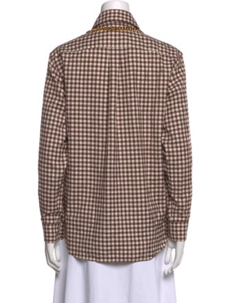 Burberry Plaid Print Long Sleeve Button-Up Top