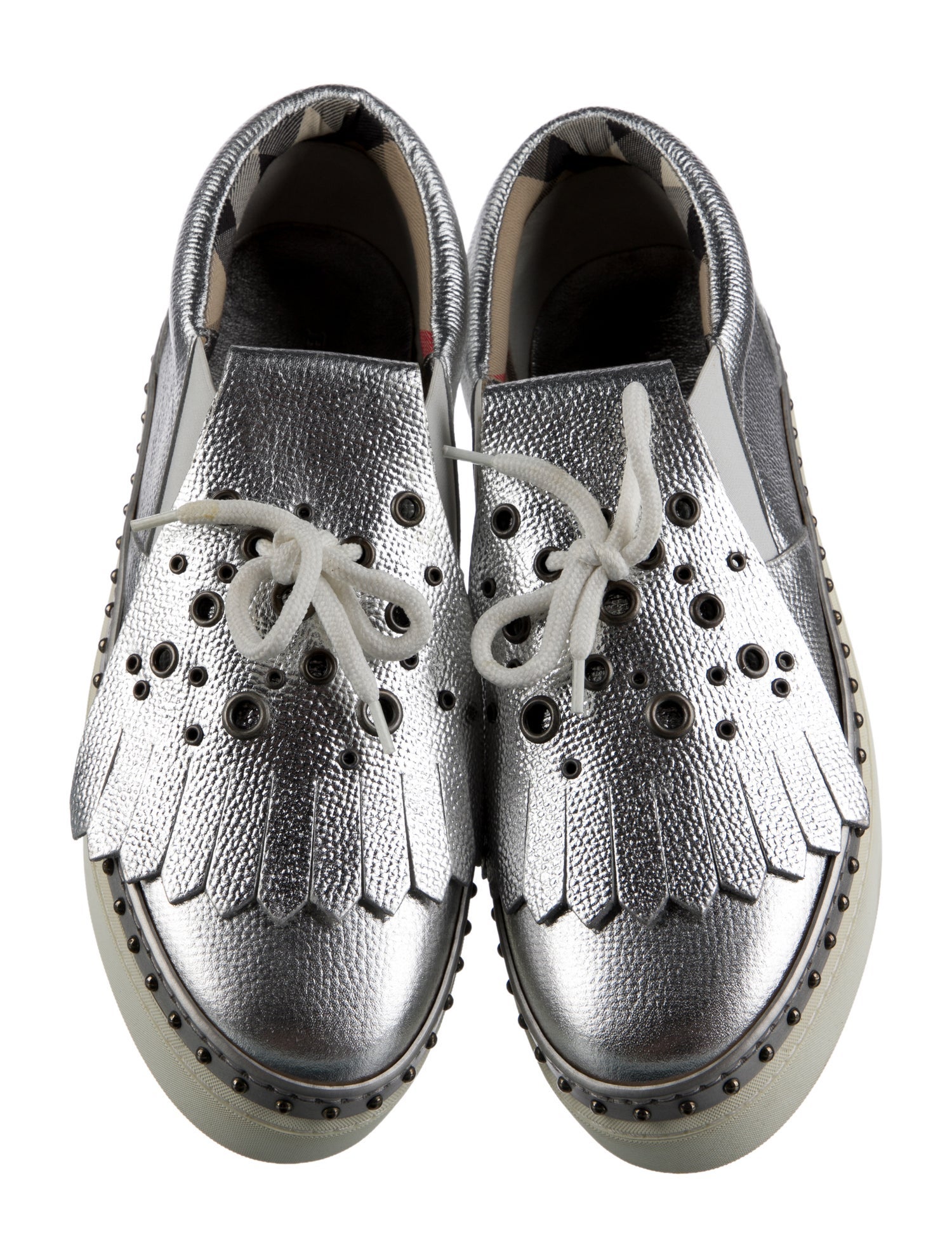 Burberry Leather Fringe Trim Accent Sneakers