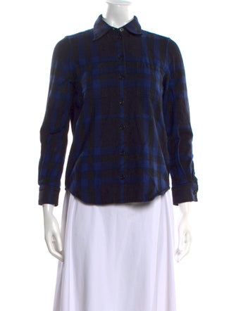 Burberry Wool Plaid Print Button-Up Top