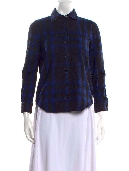 Burberry Wool Plaid Print Button-Up Top
